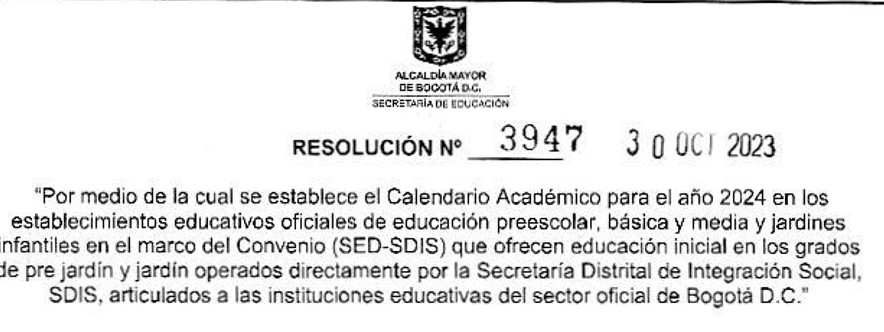Calendario académico bogotá 2024
